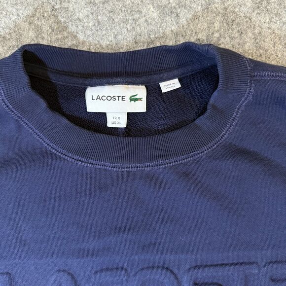 Lacoste Pullover Embossed Logo Cotton Sweater Size XL Long Sleeve Blue - Picture 5 of 9